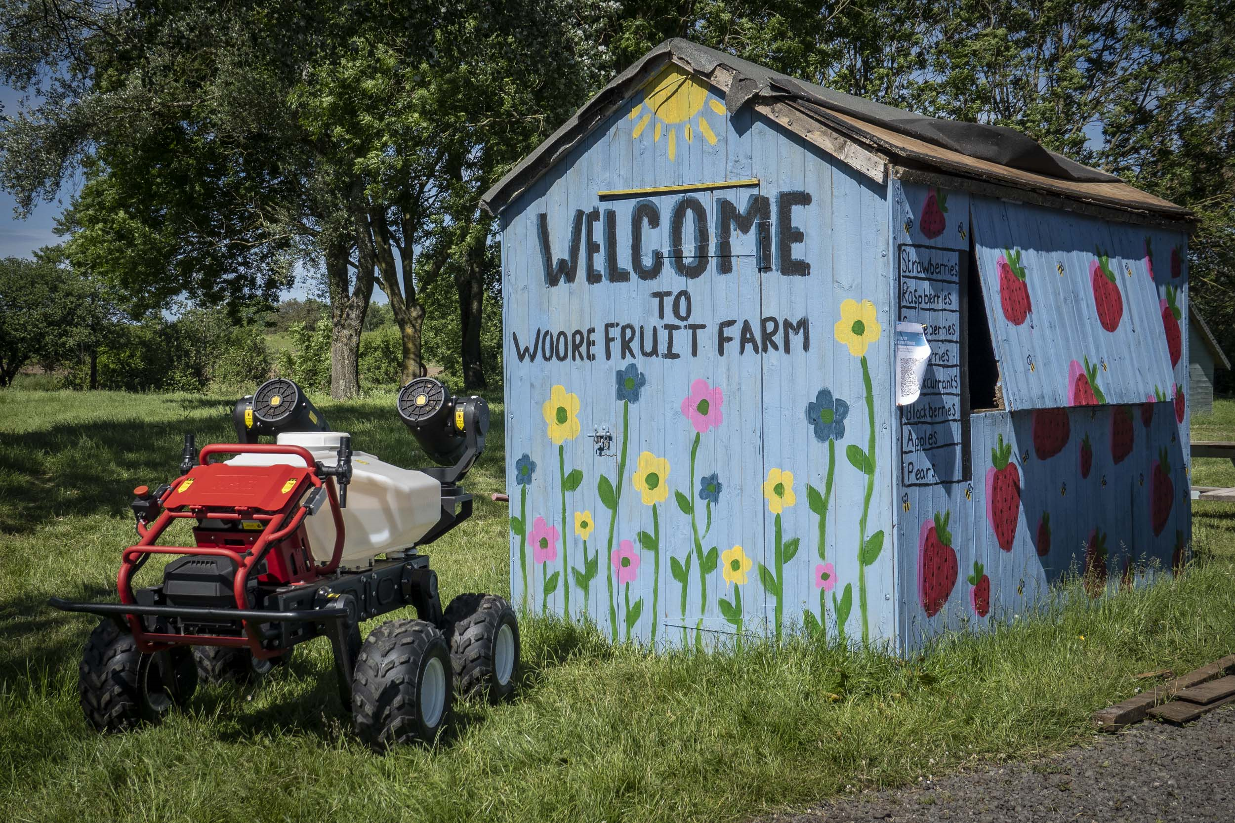 xag r150 farm robot was trialled in a fruit farm located in woore village, crewe, england, uk