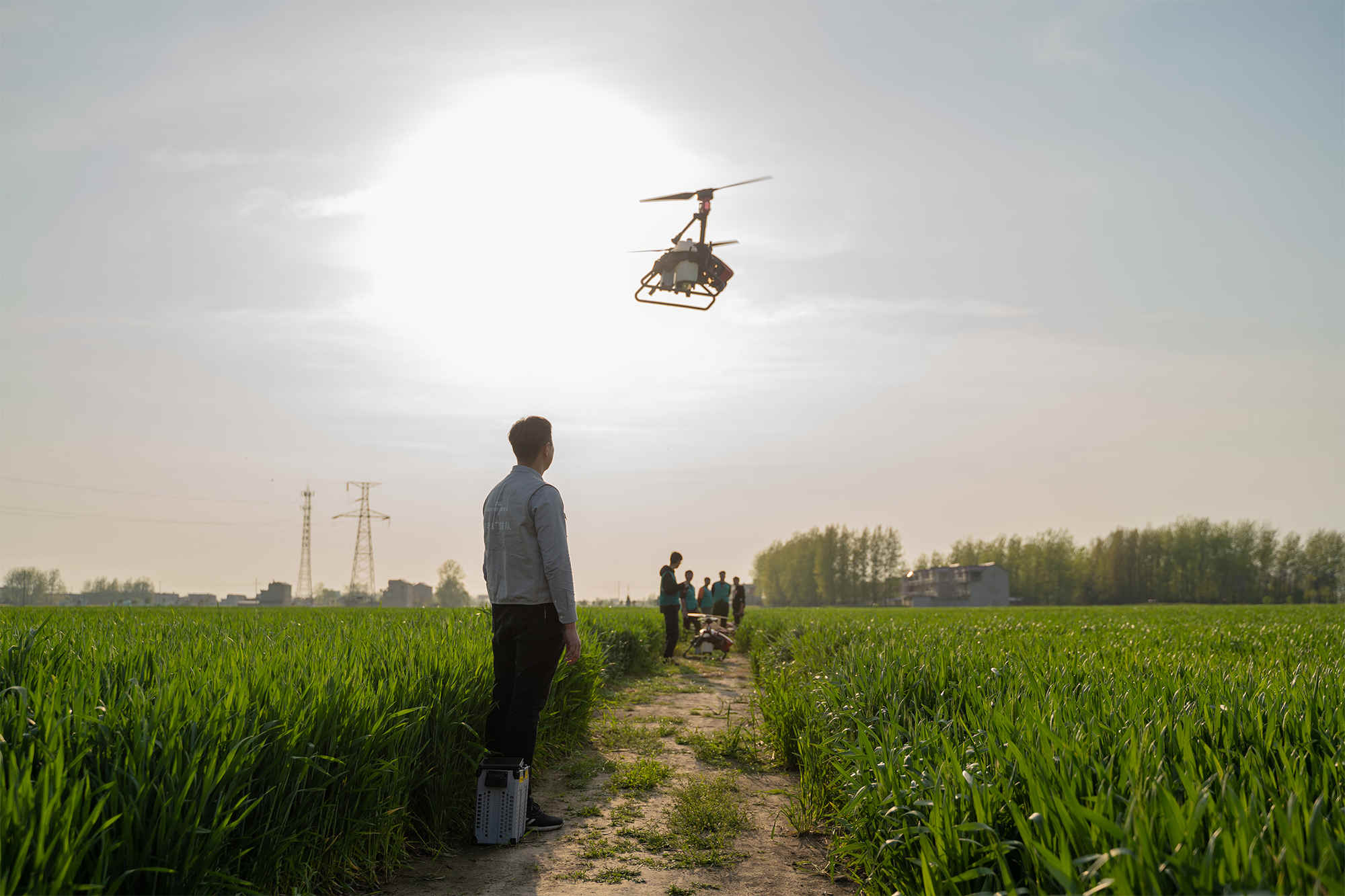 xag v40 agricultural drone operated and sprayed crops on a chinese farm 