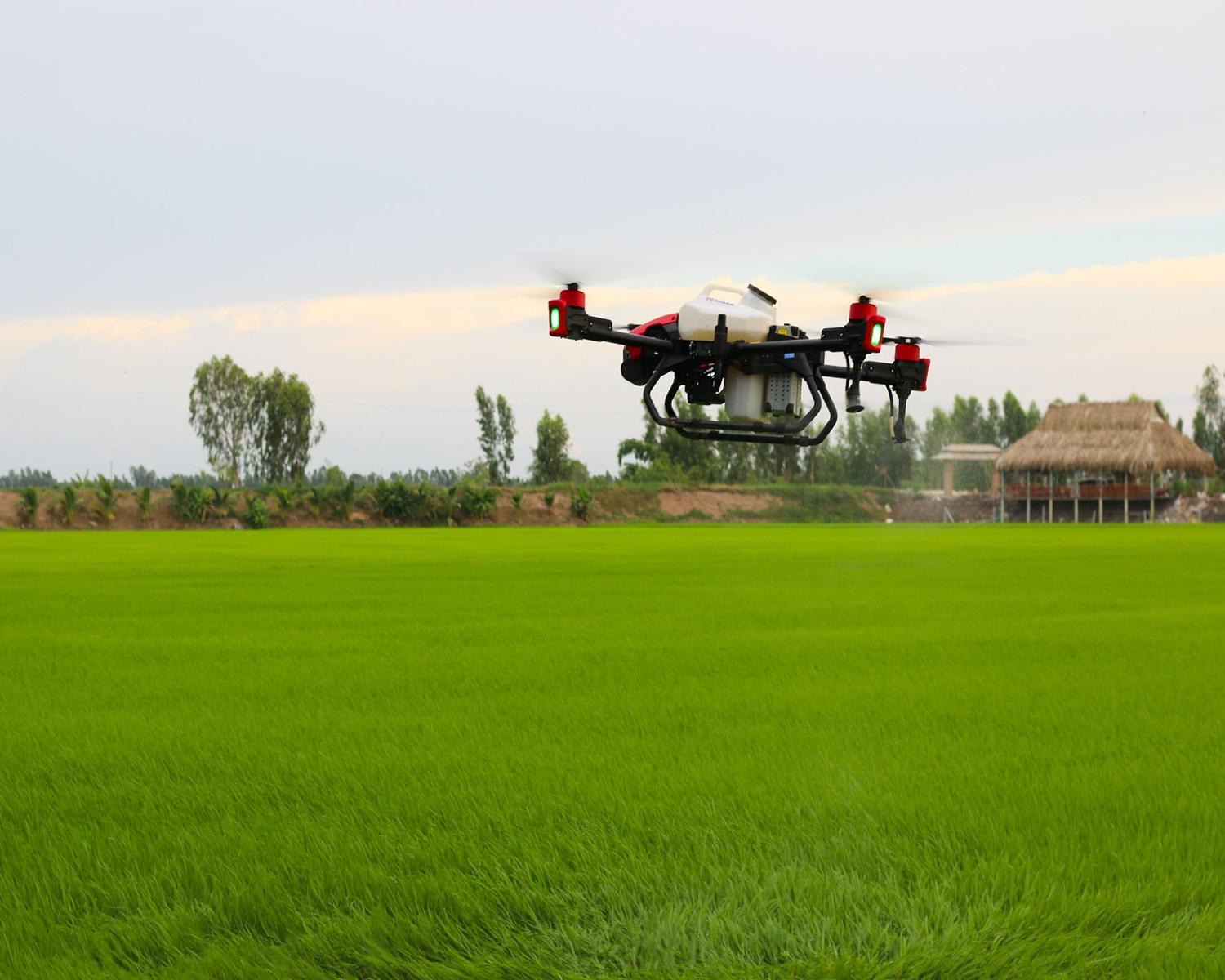 took off, cool as a breeze, xag p40 shows outstanding smooth mega-flow spraying to the rice crops.