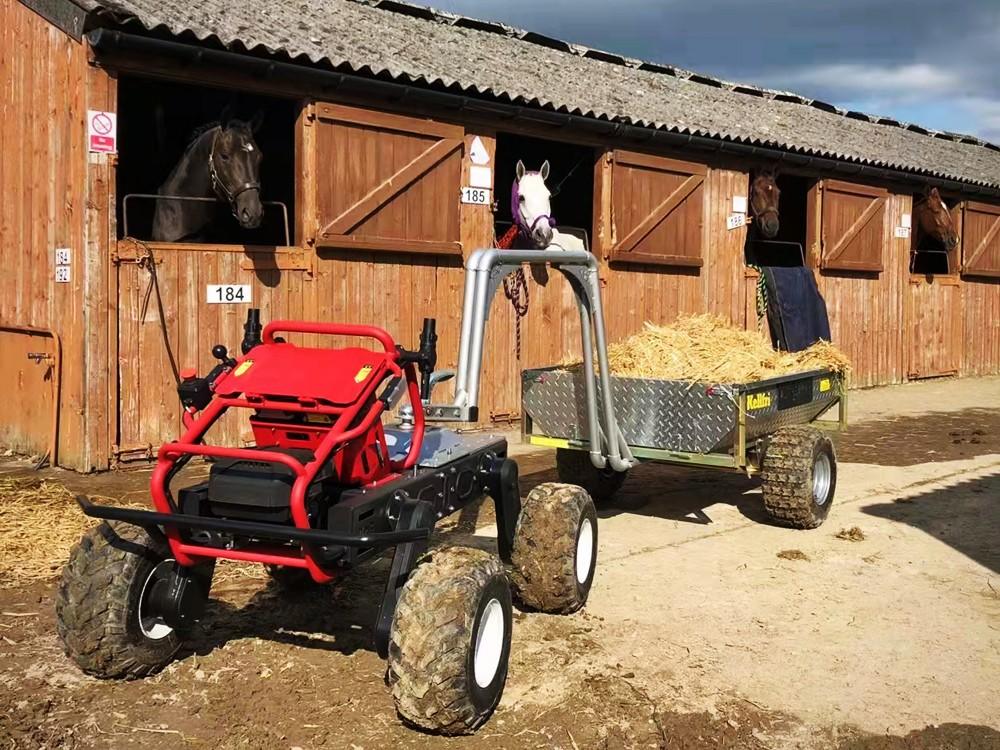 after installing a mini-size trailer, the xag r150 farm robot transforms into a fully autonomous catering trolley for these charming special diners. bon appetit!